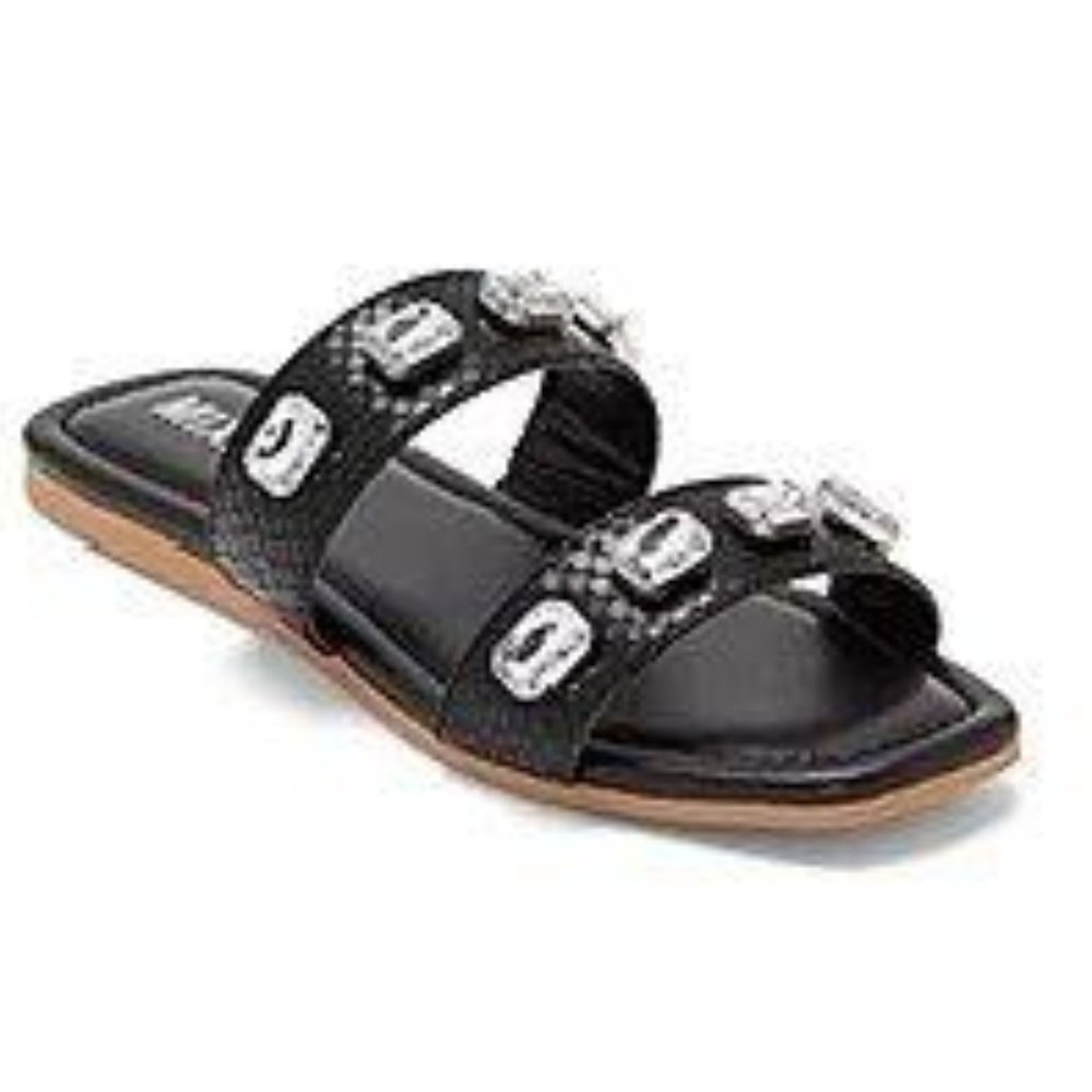 New! Mixit Kelly Flat Black Bling Rhinestone Sandals Sz 8